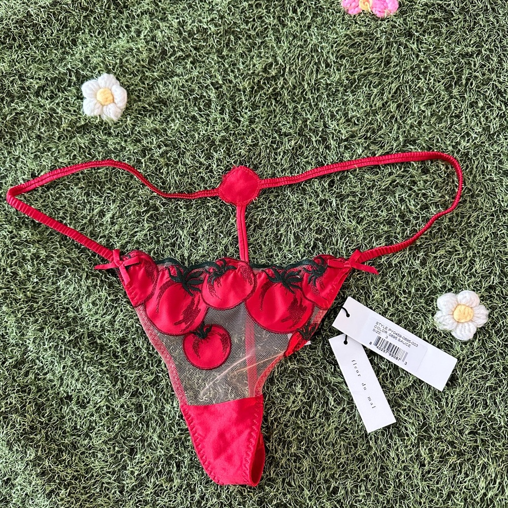 Fleur du Mal Pomodoro Embroidery V-String Thong